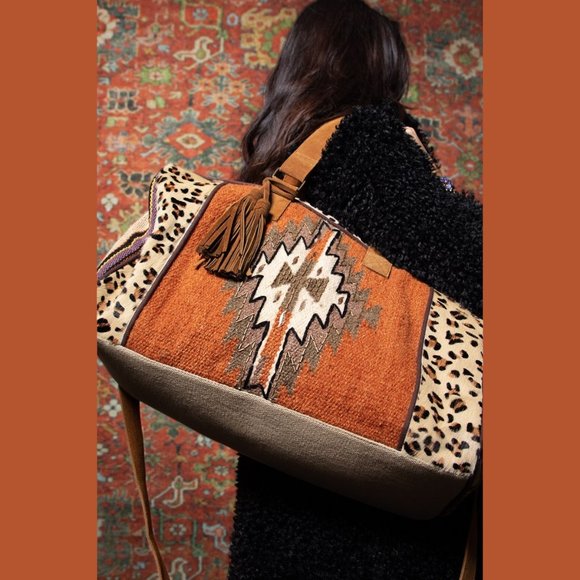Boho Exotic Leopard Pattern Weekender Duffel Bag - Picture 11 of 15
